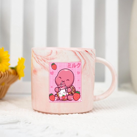 Kawaii Turtle Lover Strawberry Milk Shake Otaku Marble Mugs