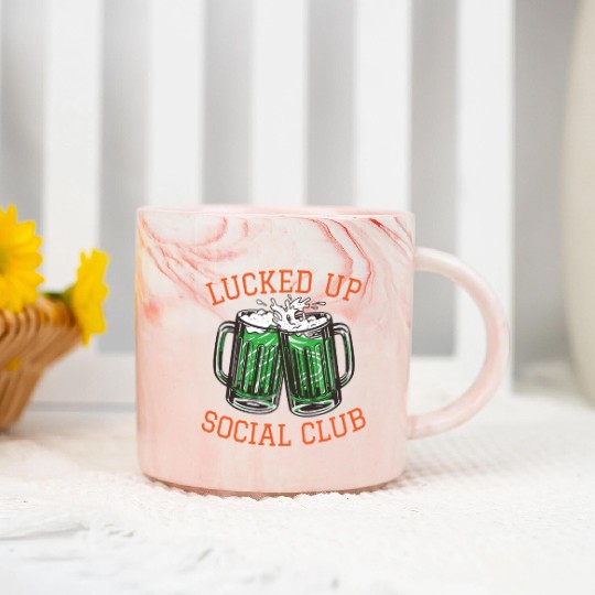 Lucked Up Soociial Clubb, Green Beer, Irish Group Dri Marble Mugs