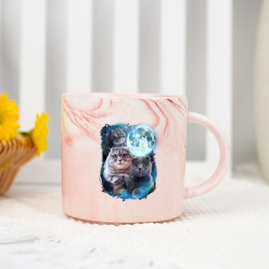 3 Moon Scottish Fold Cats Animal Lovers Humor Cool Marble Mugs