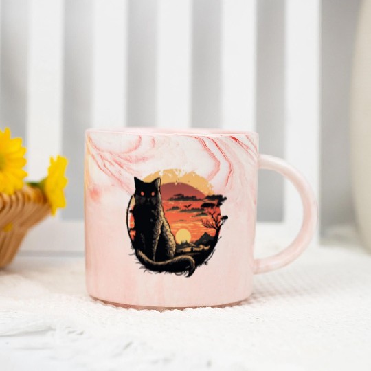 Catzilla Vintage Funny Cute black Cat Art Japanese Marble Mugs