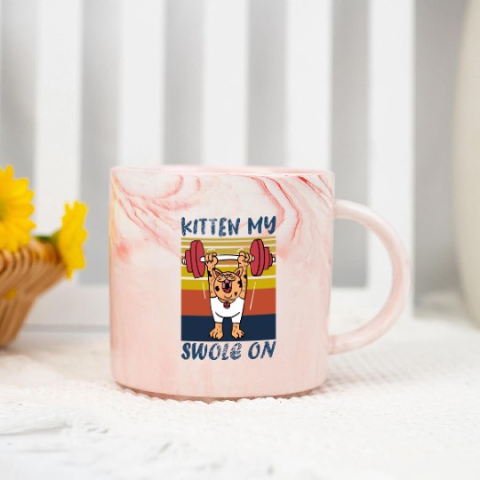 Kitten My Swole On Funny Gym Cat Meme Marble Mugs