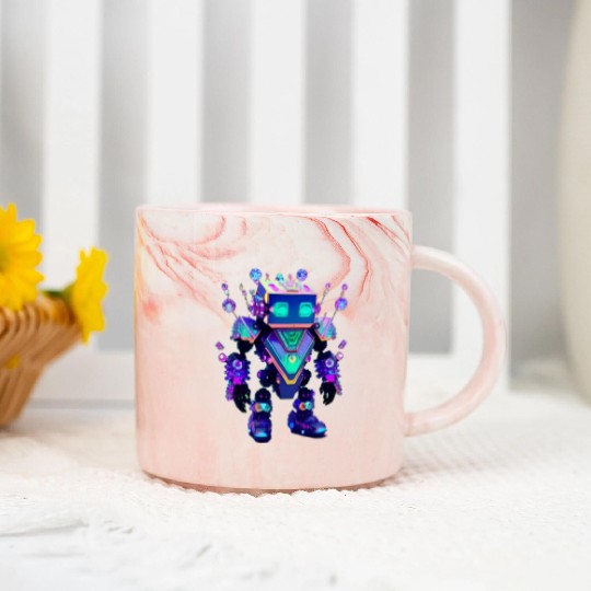 Gemstone Guardian Robot Made of Sparkling Crystals Marble Mugs