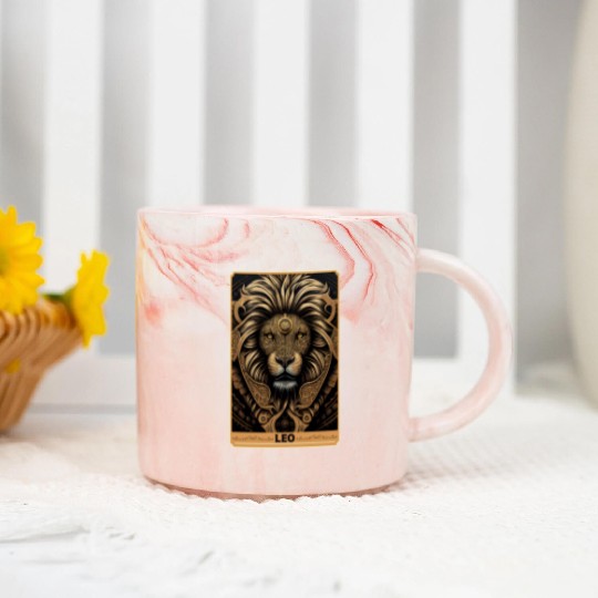 Leo Astrology Sign Lion Zodiac Tarot Card Occult W Marble Mugs