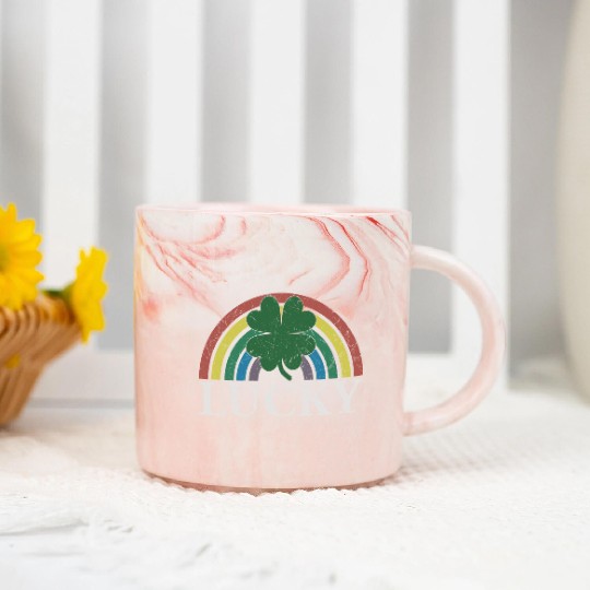 Lucky Shamrock St. Patrick's Day Rainbow Marble Mugs