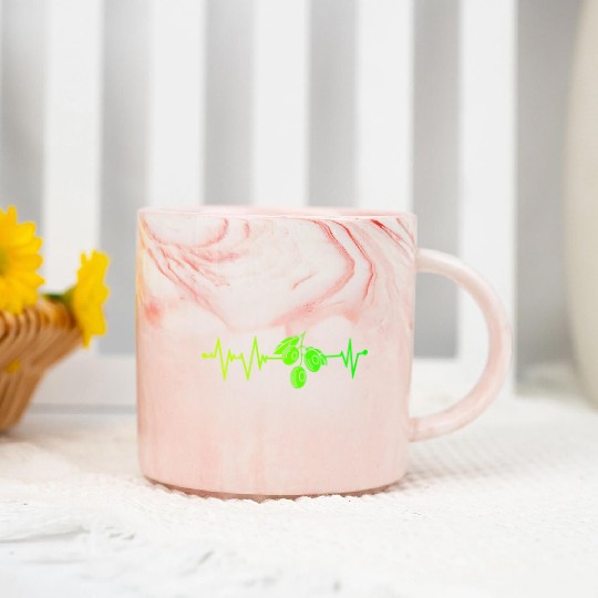 Green Olive Heartbeat Marble Mugs