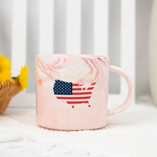 I Love My Veteran USA Flag American Memorial Day Marble Mugs
