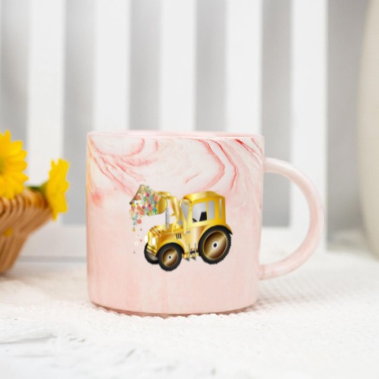 Tractor front loader with blossom flowers Marble Mugs
