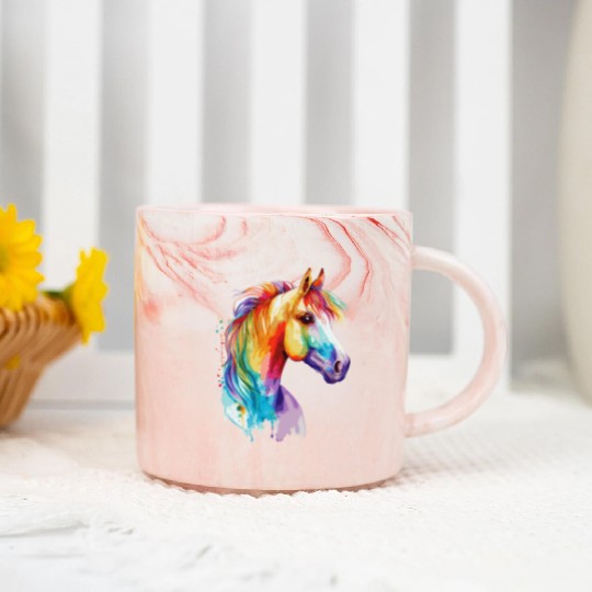 Watercolor Horse Pony Colorful Pet Ponys Lover Marble Mugs