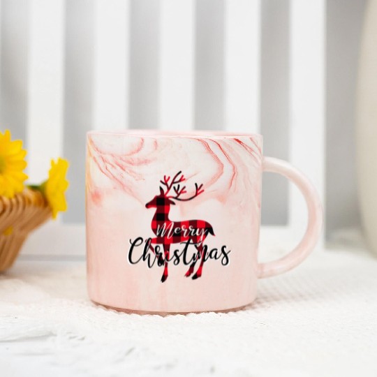 Merry Christmas Buffalo Plaid Deer Design I Would Marble Mugs
