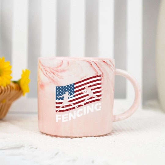 Fencing Usa Flag Fencer Patriotic Marble Mugs