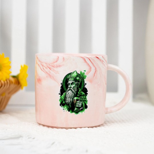 Funny Drunk Saint Patrick drinking beer by gnarly Marble Mugs