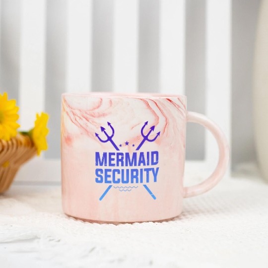 Mermaid Security Funny Marble Mugs