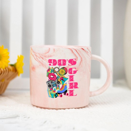 "90s Girl" Vintage Nostalgia Marble Mugs