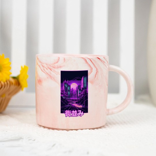 Japanese Tokyo City Vaporwave Aesthetic Retro Synt Marble Mugs