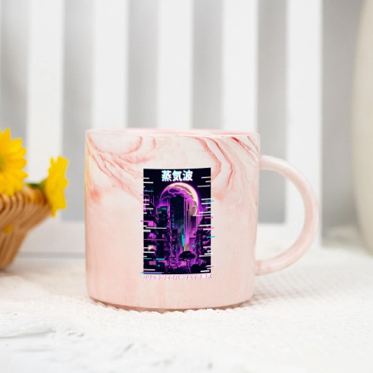 Retro Glitch Cityscape Vaporwave Futurism Tokyo Ae Marble Mugs