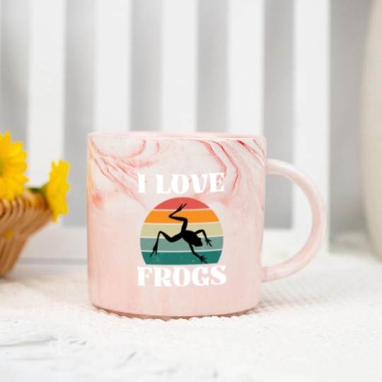 I LOVE FROGS RETRO SUNSET Marble Mugs