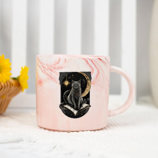 The Moon Tarot Card Celestial Cat Occult Ritual Marble Mugs