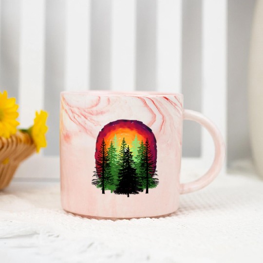 Forest sunrise sunset nature trees Marble Mugs
