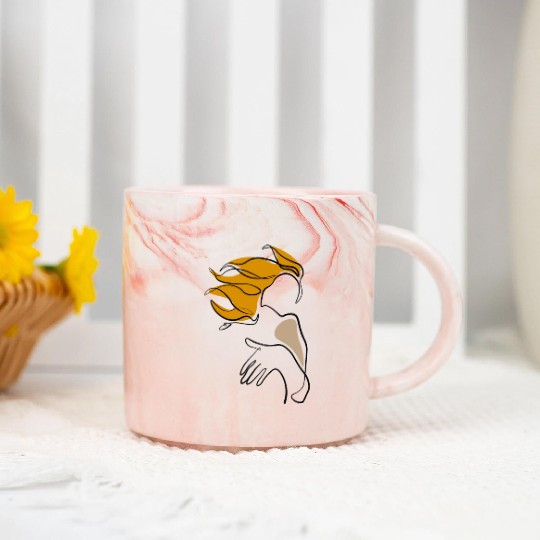 Girl Line Art Marble Mugs
