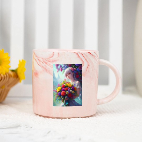 Spring Girl with a bouqet of flowers garland #2 Marble Mugs