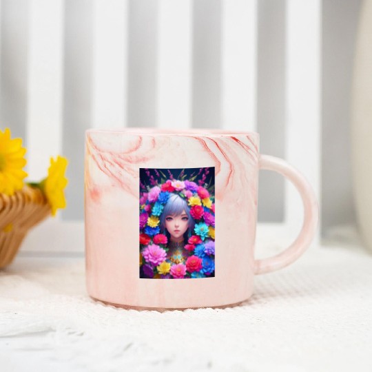 Spring Girl with a bouqet of flowers garland #13 Marble Mugs