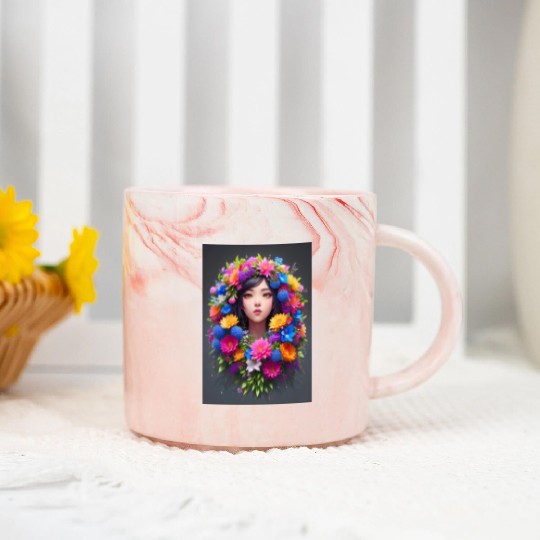 Spring Girl with a bouqet of flowers garland #14 Marble Mugs