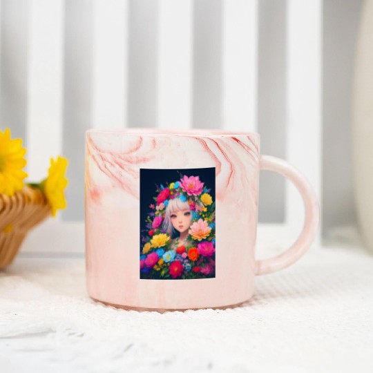 Spring Girl with a bouqet of flowers garland #16 Marble Mugs