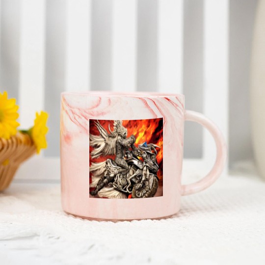 Devil Hellfire Riding Motorcycle Marble Mugs