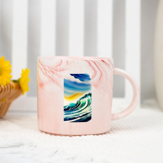 Ocean Waves Painting Design Marble Mugs