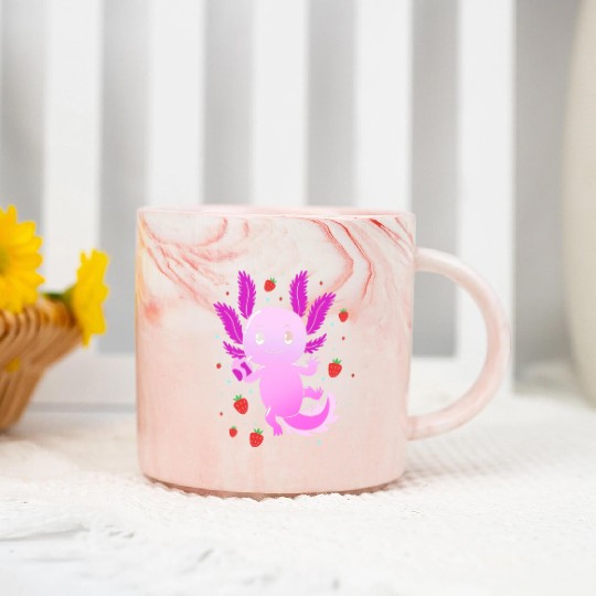 Pastel Gothic Aesthetic Axolotl Strawberry Milk Marble Mugs