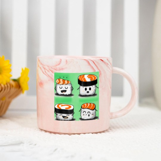 Happy Cheerful Sushi I Love Sushi Design Marble Mugs