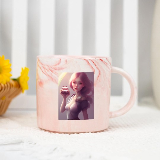 #2 teen gamer girl AI ART Marble Mugs
