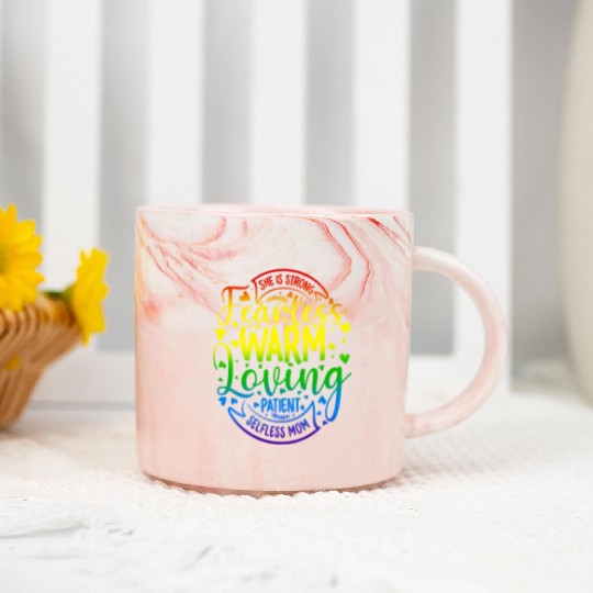 She Is Mom Strong Fearless Warm Loving Patient Marble Mugs