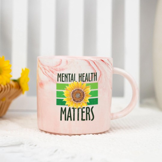 Mental Health Matters Green Sunflower Marble Mugs