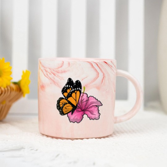 Butterfly Hibiscus Flower Marble Mugs