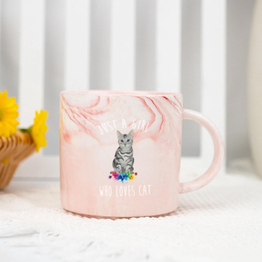 Just A Girl Who Loves Cats Flower for Cat Lovers Marble Mugs