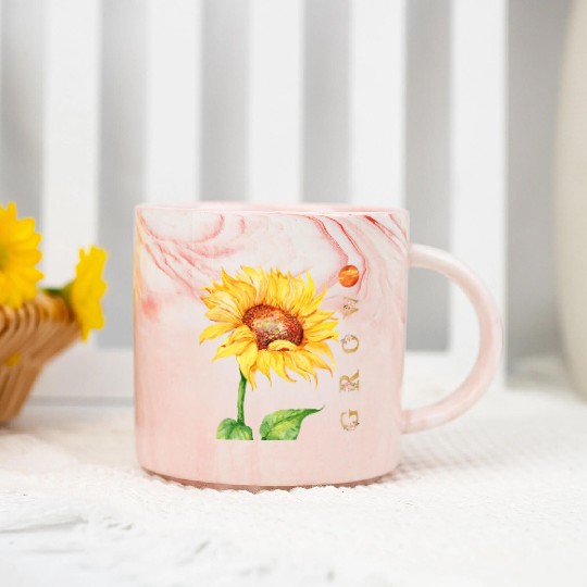 Natural Growth of Sunflower Lovers, Summer Spring Marble Mugs