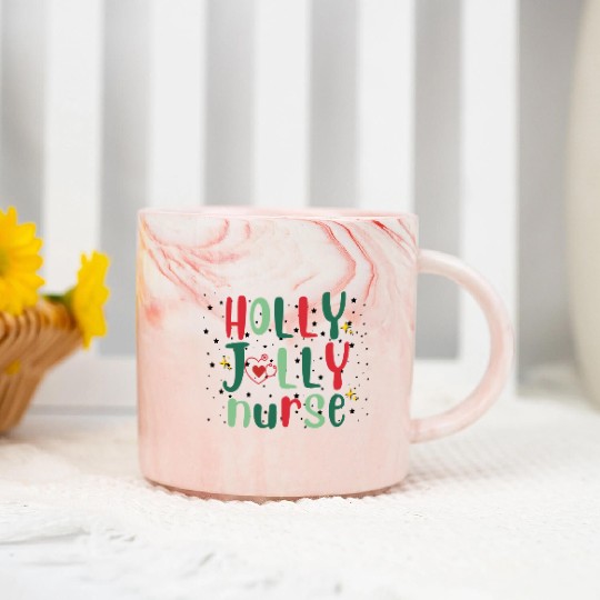 HOLLY JOLLY NURSE 3 Marble Mugs