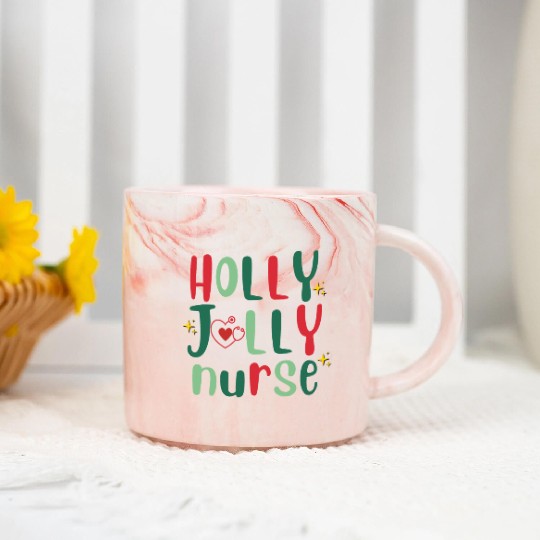 HOLLY JOLLY NURSE4 Marble Mugs