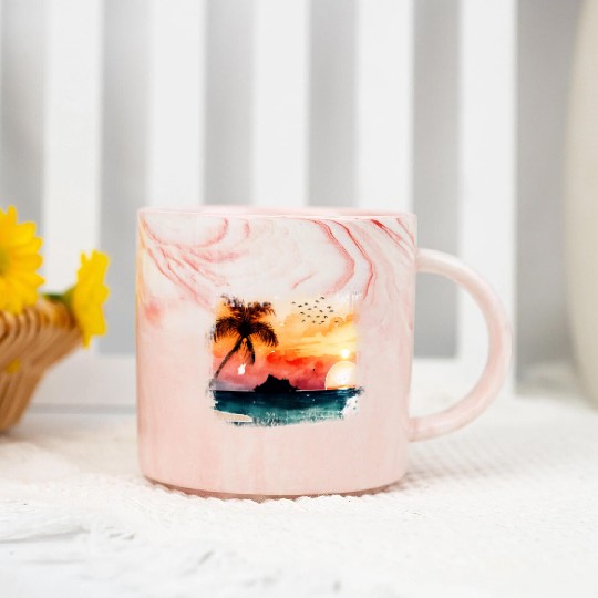 Beach Sunset Watercolor Design Art 5 Marble Mugs