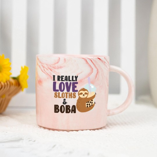 Cute Lazy Sloth Boba Tea Sweet Bubble Tea Marble Mugs
