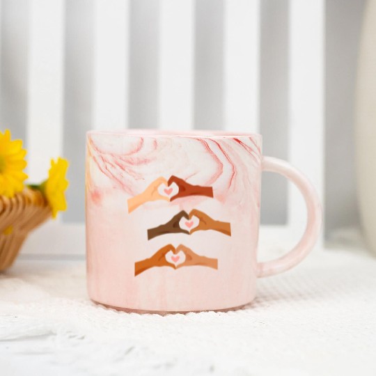 Watercolor Multi Hands Making Hearts Marble Mugs