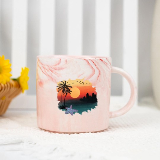 Beach Sunset Watercolor Design Sublimation Art 1 Marble Mugs