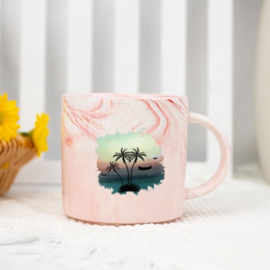 Beach Sunset Watercolor Design Sublimation Art 3 Marble Mugs