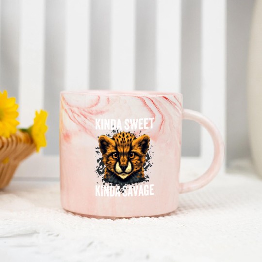 Kinda Sweet Kinda Savage Cute Cheetah Marble Mugs