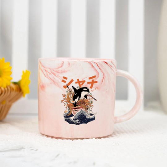 The Great Orca Killer Whale Ramen (Japanese Text) Marble Mugs