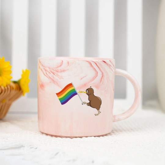 Rainbow Kiwi Pride Marble Mugs