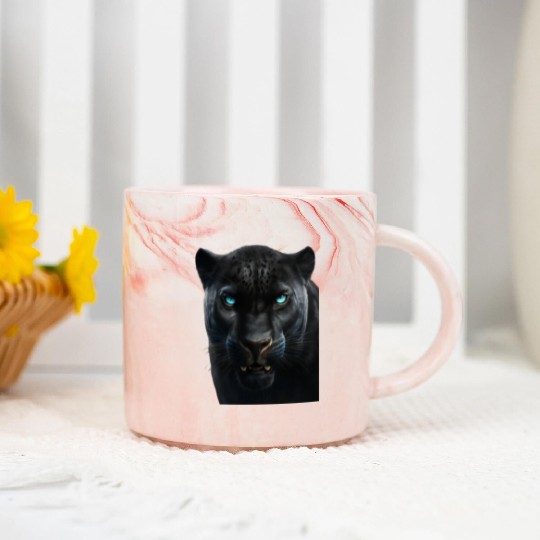 Black panther with blue eyes design wild animal Marble Mugs