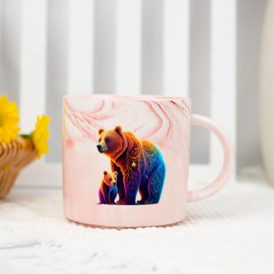 Mother Bear and Cub Sublimation Graphic Wild 3 Marble Mugs