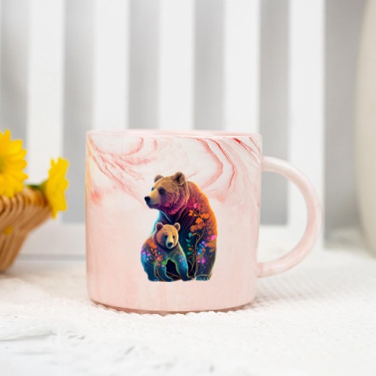 Mother Bear and Cub Sublimation Graphic Wild Life Marble Mugs